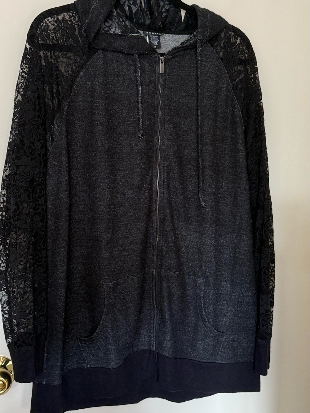 torrid Black Lace-Sleeve Zip Hoodie